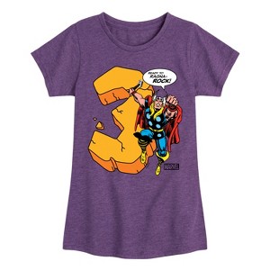 Girls' - Marvel - Thor Birthday Three Fitted Short Sleeve Graphic T-Shirt - 1 of 4