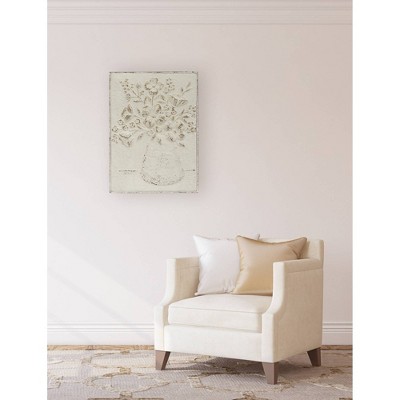 Rustic Charm Embossed Metal Floral Vase Wall Art, 24"x19"