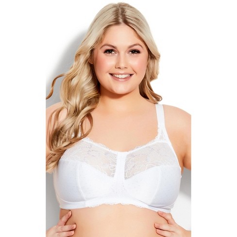 Women's Plus Size Lace Soft Cup Wire Free Bra - White