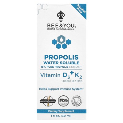 Bee&You Propolis Water Soluble, Vitamin D3 + K2, 1 fl oz (30 ml)