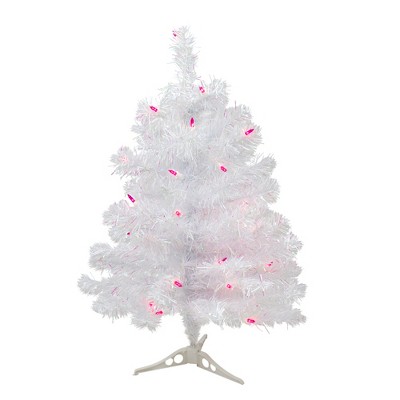 Northlight 2' Pre-lit White Iridescent Pine Artificial Christmas Tree - Pink Lights