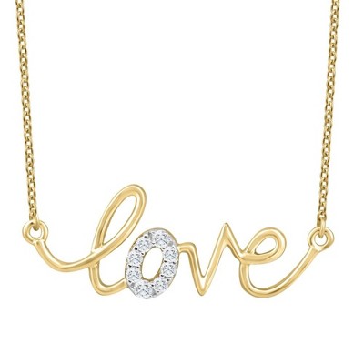 Pompeii3 1/10Ct Diamond Love Pendant Scrip Yellow Gold Lab Created Women's 18" Necklace