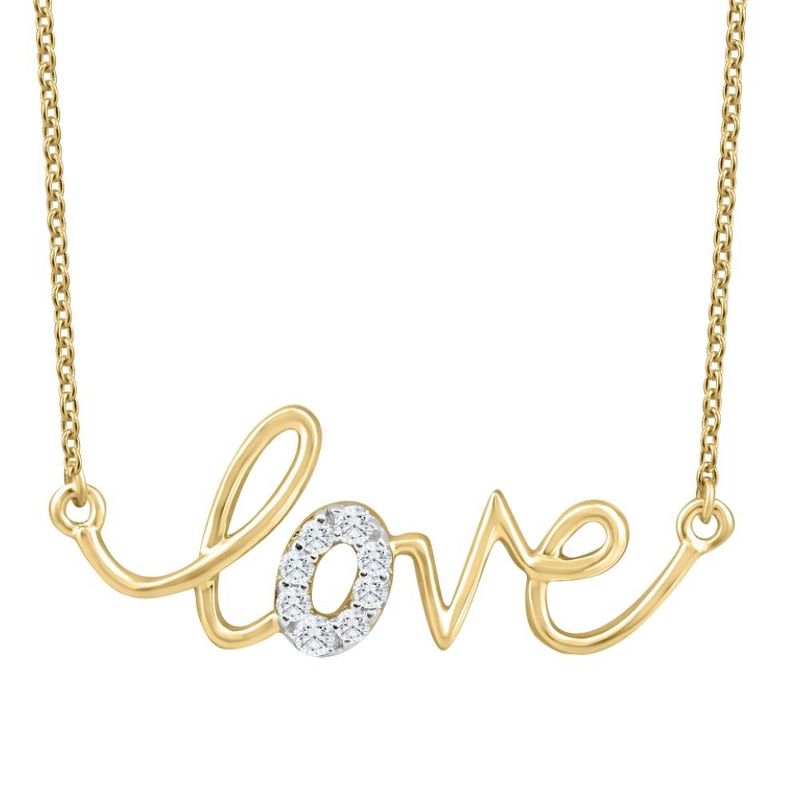Pompeii3 1/10Ct Diamond Love Pendant Scrip Yellow Gold Lab Created Women's 18" Necklace, 1 of 5