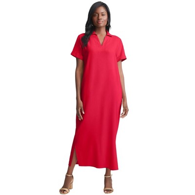 Jessica London Women's Plus Size Linen Short Sleeve Maxi Dress