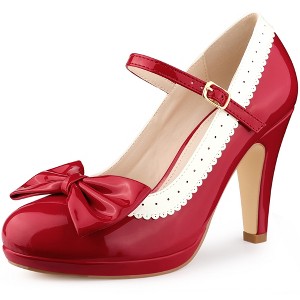 Perphy Women's Bow Platform Ankle Strap Stiletto Heels Mary Jane Pumps - 1 of 4