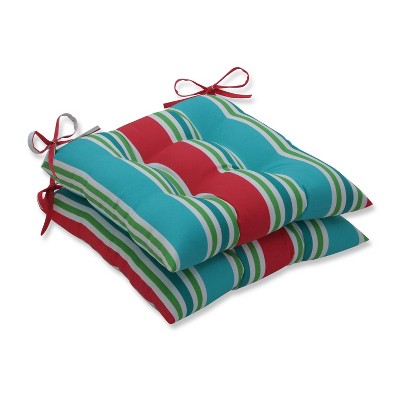 2pk Aruba Stripe Wrought Iron Outdoor Seat Cushions Blue - Pillow Perfect