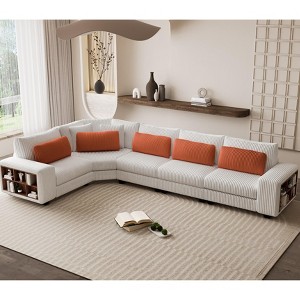 142.00"Modular Sectional L-shaped Sofa with Armrest Wooden Frame Locker, Stylish and Comfortable , Cream Style, Beige - 1 of 4