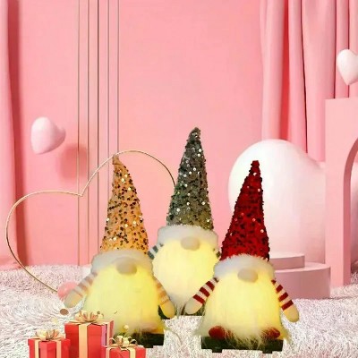 Racxily 3PCS Gnome Christmas Decorations -12 Inch Light Up Christmas Gnomes Plush Doll Ornaments Glitter Sequins Swedish Hat