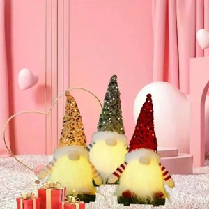Racxily 3PCS Gnome Christmas Decorations -12 Inch Light Up Christmas Gnomes Plush Doll Ornaments Glitter Sequins Swedish Hat - 1 of 4