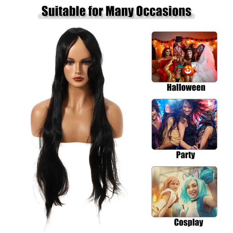 Unique Bargains Wigs for Women Human Hair Wigs for Women 31" with Wig Cap Long Hair, 2 of 7