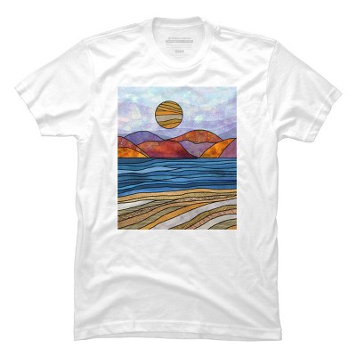 Men's Design By Humans Beach Landscape Stain Glass By Maryedenoa T-Shirt