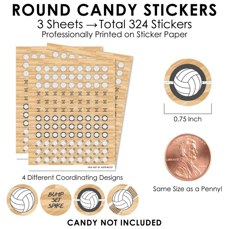 Big Dot of Happiness Bump, Set, Spike - Volleyball - Baby Shower or Birthday Party Small Round Candy Stickers - Party Favor Labels - 324 Count, 3 of 8