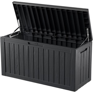 OBOKATA 80 Gallon lockable waterproof outdoor storage box, suitable for seating terrace furniture or storing tools, swimming pool accessories,Black - 1 of 4