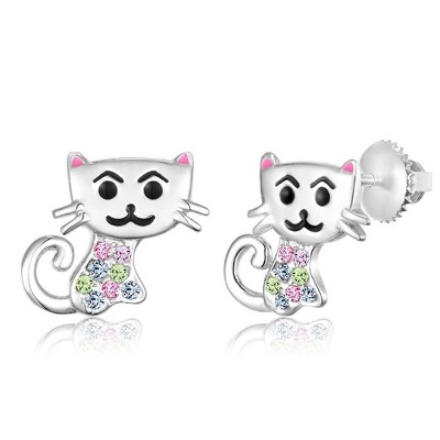 Chanteur Hypoallergenic Kids Jewelry Accessories Cat CZ White Gold Palladium Plating Stud Earrings Surgical Titanium Posts