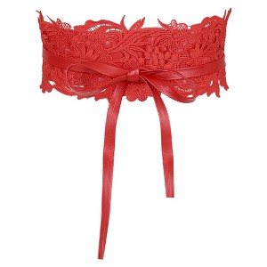 Allegra K Women's Lace Wide Waist Belt Wrap Around Obi Croset Belts Bowknot 1 Pc - 1 of 4