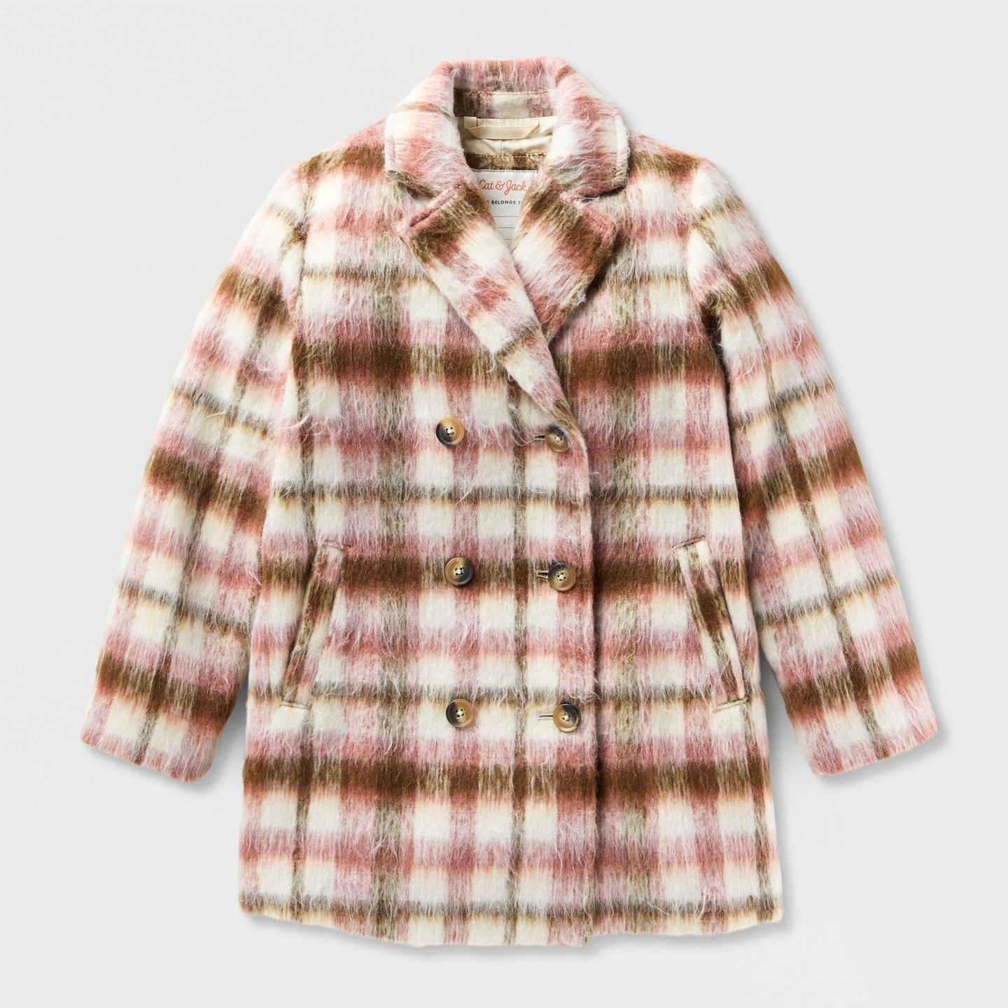 Пальто Cat & Jack Double Breasted Plaid Coat для девочек, цвет: Розовый — фото 2