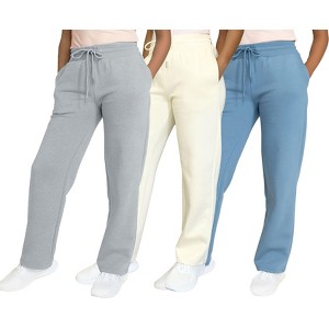 Blue Ice Women's Heavyweight Wide Leg Loose Fit Fleece Sweatpants-3 Pack - 1 of 2