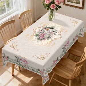 LOVEVOOK Washable Floral Rectangular Tablecloth, Seasonal Round Flower Table Cover for Party Picnic Dinner Christmas Decor - 1 of 4