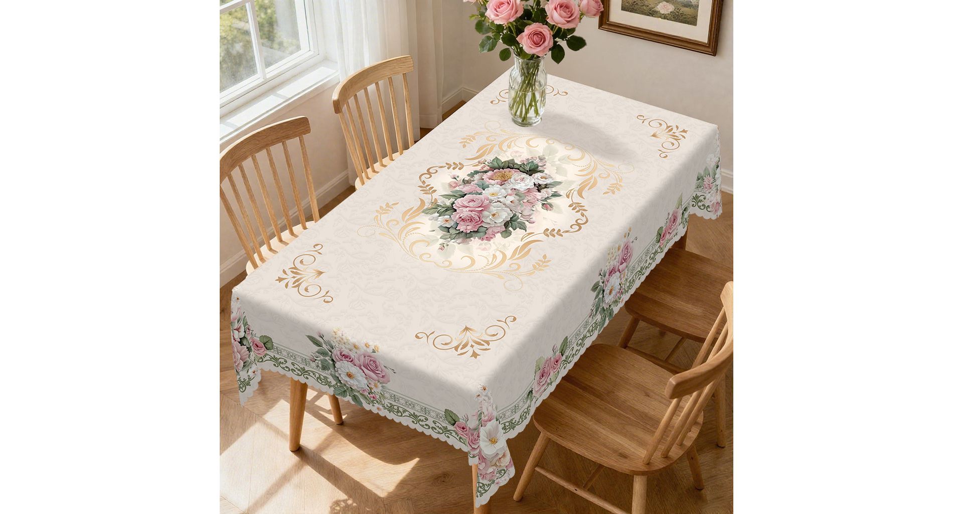 LOVEVOOK Washable Floral Rectangular Tablecloth, Seasonal Round Flower Table Cover for Party Picnic Dinner Christmas Decor
