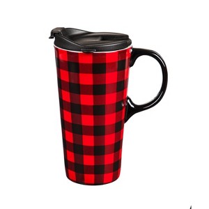 Evergreen Ceramic Travel Cup, 17 OZ. ,w/box, Red & Black Buffalo Plaid - 1 of 3