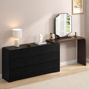 black dresser vanity Ktaxon Makeup Vanity with 8 Drawers&Charging Station, Vanity Desk with 3 Color Light, Vanity Table Set w/ Drawer Dresser, Black