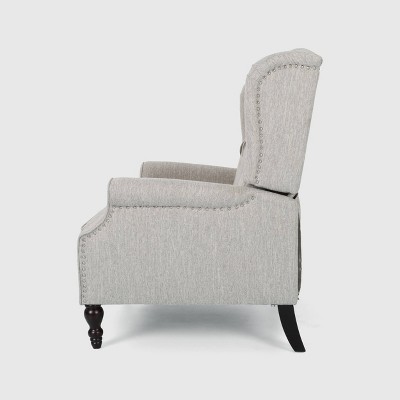 Salome Light Gray Oversized Tufted Wingback Recliner with Wooden Legs
