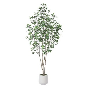 DR.Planzen 5-7FT Artificial Ficus Tree with Round White Planter, Pre Potted Faux Plant with White Border Leaves for Indoor Home Decor - 1 of 4