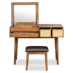 Okak Makeup Vanity with Flip-Top Mirror and Stool, Vanity Table with 3 Drawers and Ample Storage Space, Vanity Desk for Bedroom, Living Room - 1 of 4