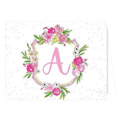 10ct Folded Notes - Vintage Floral Crest Monogram - A