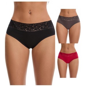 INSPIRE CHIC Women's Lace Mid Waisted Soft Breathable Briefs Underwear 3 Packs - 1 of 4