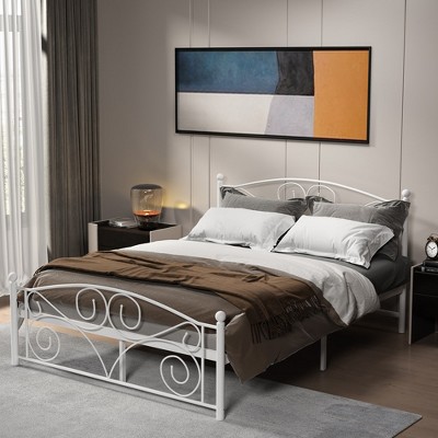 Full Size Metal Bed Frame, 600lbs Weight Capacity, Full Metal Platform Bed Frame, With Vintage Headboard Footboard