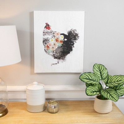 Rustic Black Hen with Flowers Canvas Wall Art, 19.5" x 15.75"
