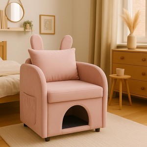 Racxily Bunny-Ear Pet-Friendly Armchair with Built-in Cat & Dog Hideaway, Cozy Dual-Use Sofa Chair with Side Pocket - 1 of 4