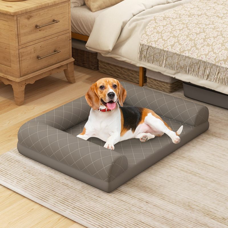 Costway Orthopedic Dog Bed Medium Small Dogs with 3-Side Bolster Non-Slip Bottom Zippers Beige/Grey, 2 of 10