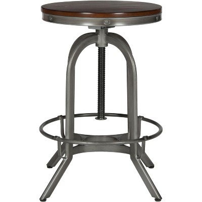 Burnt Oak and Antique Iron Adjustable Swivel Stool