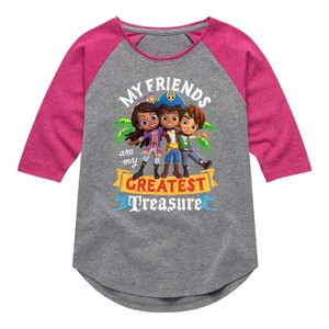 Girls' - Santiago of The Sea - My Friends Greatest Treasure Shirt Tail Raglan Graphic T-shirt - 1 of 4