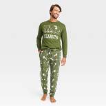 Men's Peanuts Plaid Long Sleeve Sweater Knit Pajama Set - Forest Green