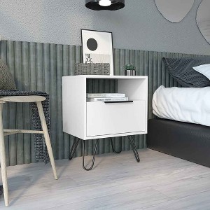 Depot E-Shop Nightstand 22"H, One Open Shelf, Single Door Cabient, Hairpin Legs - 1 of 4