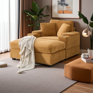 42" Corduroy Chaise Lounge Chair with Storage Armrest and Ottoman - 1 of 4