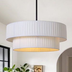 LamQee 3-Light Modern Drum Chandelier 2-Tier Semi-Flush Mount Pendant Light Fixtures with Fabric Lampshades - 1 of 4