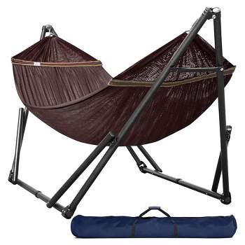 Tranquillo Universal 116" Double Hammock Swing with Adjustable Powder-Coated Steel Stand and Carry Bag for Indoor or Outdoor Use, Brown