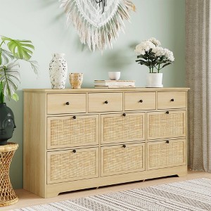 Brafabhome Natural Rattan 10 Deep Drawers Dresser for Bedroom, Modern Light Wood Wicker Chest Double Dresser with Smooth Metal Slides | Beige - 1 of 4