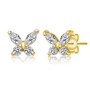Guili Sterling Silver 14K Gold Plated Marquise CZ Butterfly Stud Earrings, Elegant & Dazzling for Everyday Wear & Special Occasions - 1 of 3