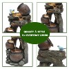 LuxenHome Rustic Pots and Pitchers on Tree Resin Outdoor Fountain with Lights Brown - 3 of 4