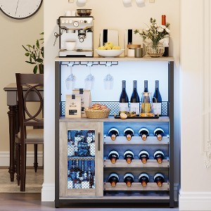 homfan Wine Bar Cabinet with Drawer and Storage Shelves, Bar Cabinet with Glass Holder, Small Sideboard and Buffet Mesh Door for Liquor and Glasses - 1 of 4