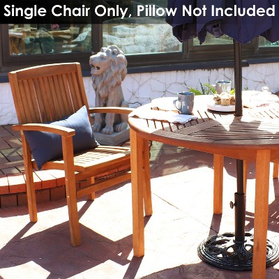 Sunnydaze Light Brown Teak Outdoor Stacking Dining Armchair
