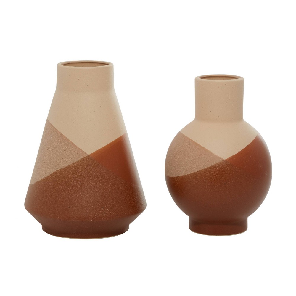 Photos - Other interior and decor Set of 2 Ceramic Vases with Terracotta Accents Orange - Olivia & May: Mode