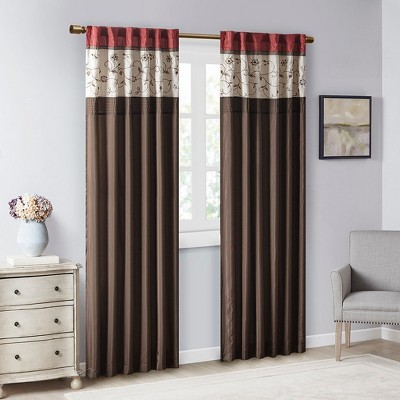 Grungis 50x84 Inch Polyester Chevron Floral Embroidered Curtain Panels for Living Room