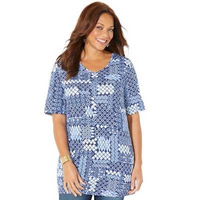 Catherines Women's Plus Size Easy Fit Short Sleeve V-Neck Tunic