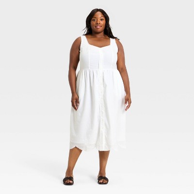 Женские платья Universal Thread Women's Sleeveless Button-Up Midi A-Line Dress - Universal Thread™ White XXL — фото 3